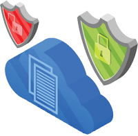 a cloud with security shields floating near it